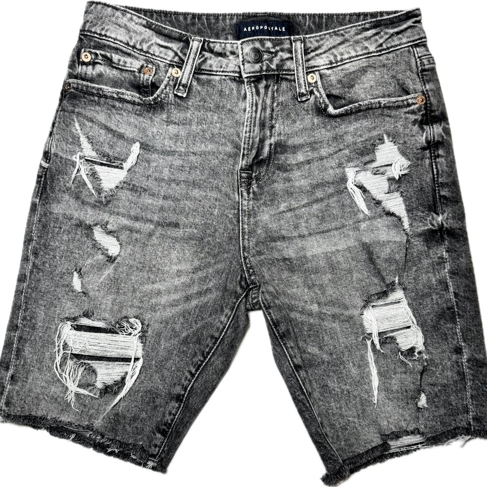 Aeropostale Grey Wash Distressed Jean Shorts Men size 28
